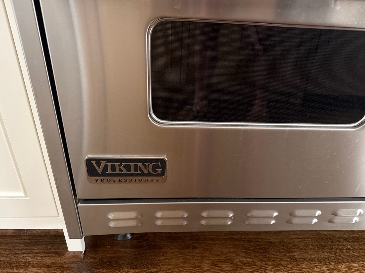 Viking Professional badge on a stainless oven door